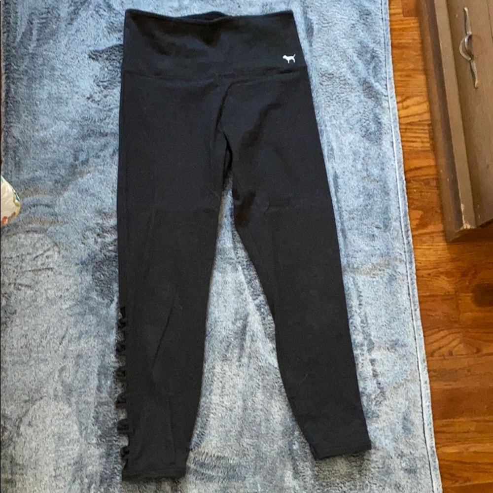 Pink 7/8 cotton mesh side leggings